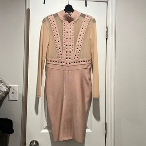 House of CB dusty rose long sleeve bandage dress